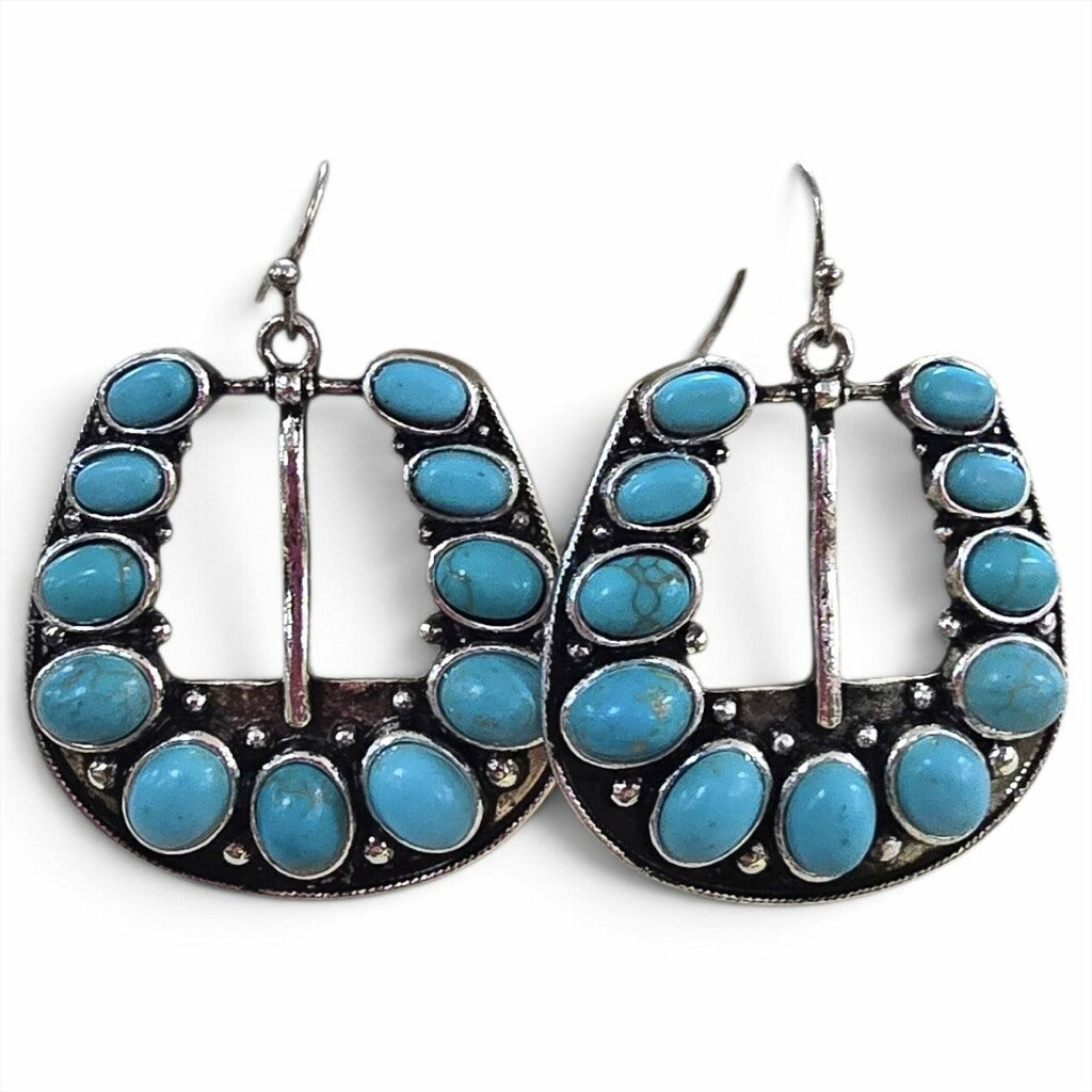 Turquoise Gem Dangle Buckle Earrings