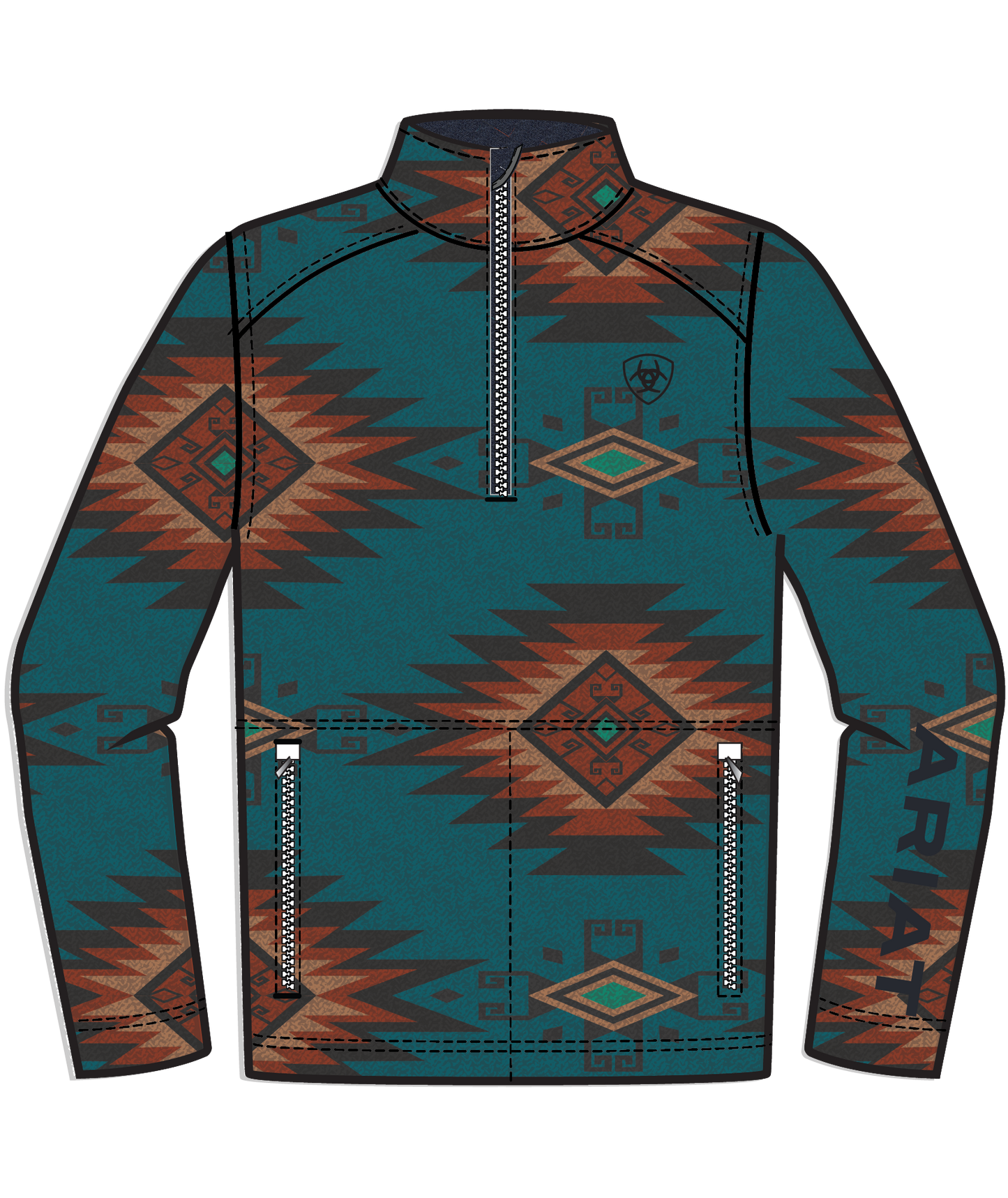 ARIAT CALDWELL BLUE CORAL SOUTHWEST 1/4 ZIP SWEATER