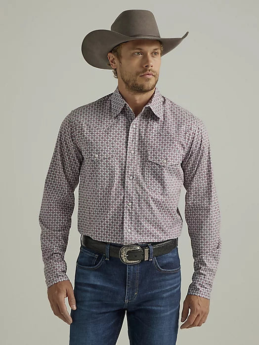 WRANGLER MEN'S 20X COMPETITION ADVANCED COMFORT PURPLE BUNCHES LONG SLEEVE SNAP SHIRT