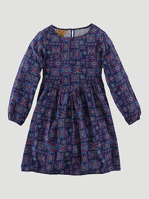 WRANGLER GIRL'S PAGEANT BLUE LONG SLEEVE WESTERN YOKE PEASANT DRESS