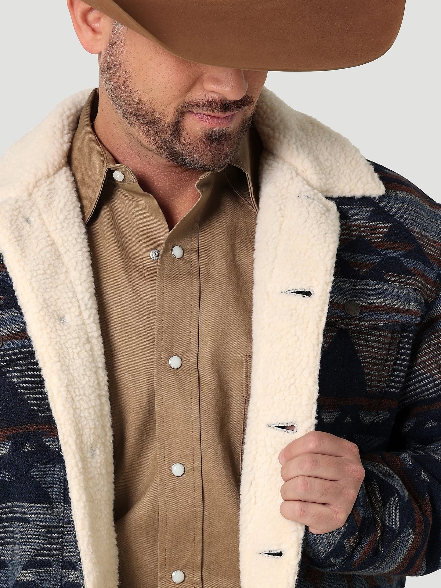 Wrangler Pageant Blue Sherpa Lined Jacquard Print Jacket
