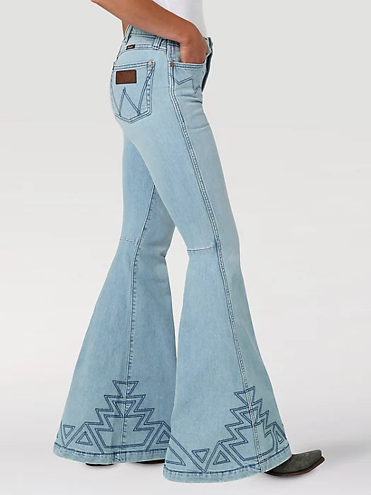 WOMEN'S WRANGLER RETRO GRETA PREMIUM HIGH RISE EMBELLISHED TRUMPET FLARE JEAN