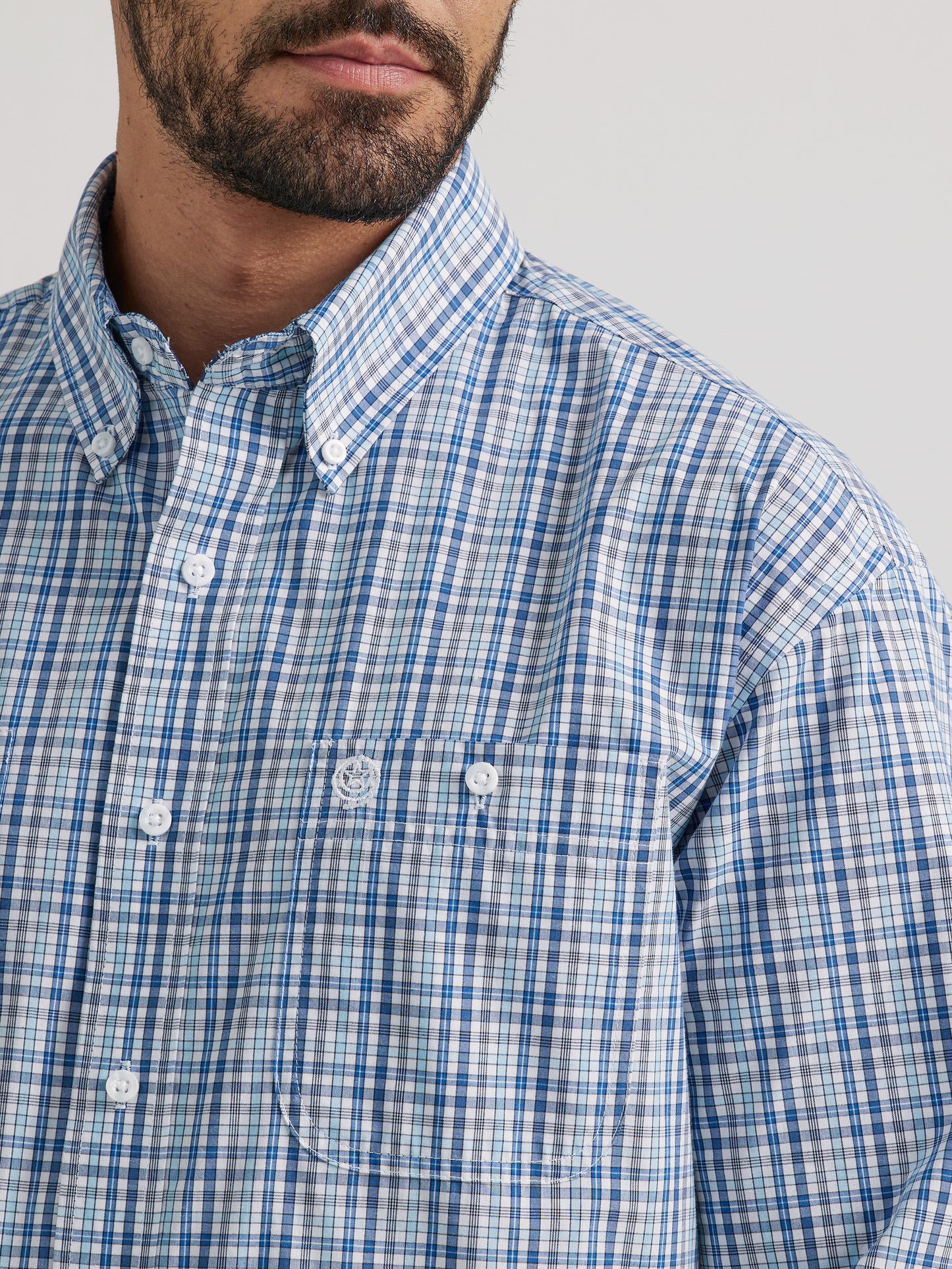 WRANGLER GEORGE STRAIT BLUE PLAID LONG SLEEVE SHIRT