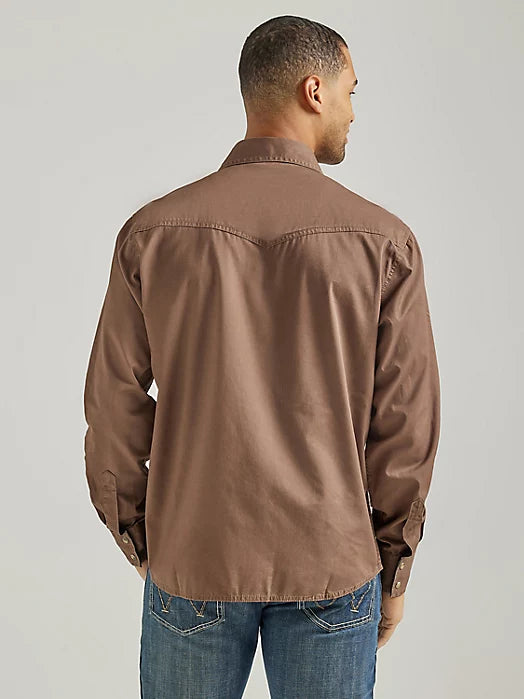 WRANGLER RETRO PREMIUM LONG SLEEVE CAMEL BROWN SNAP SHIRT
