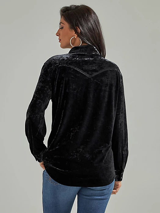 WRANGLER RETRO LONG SLEEVE BOYFRIEND FIT VELVET TOP