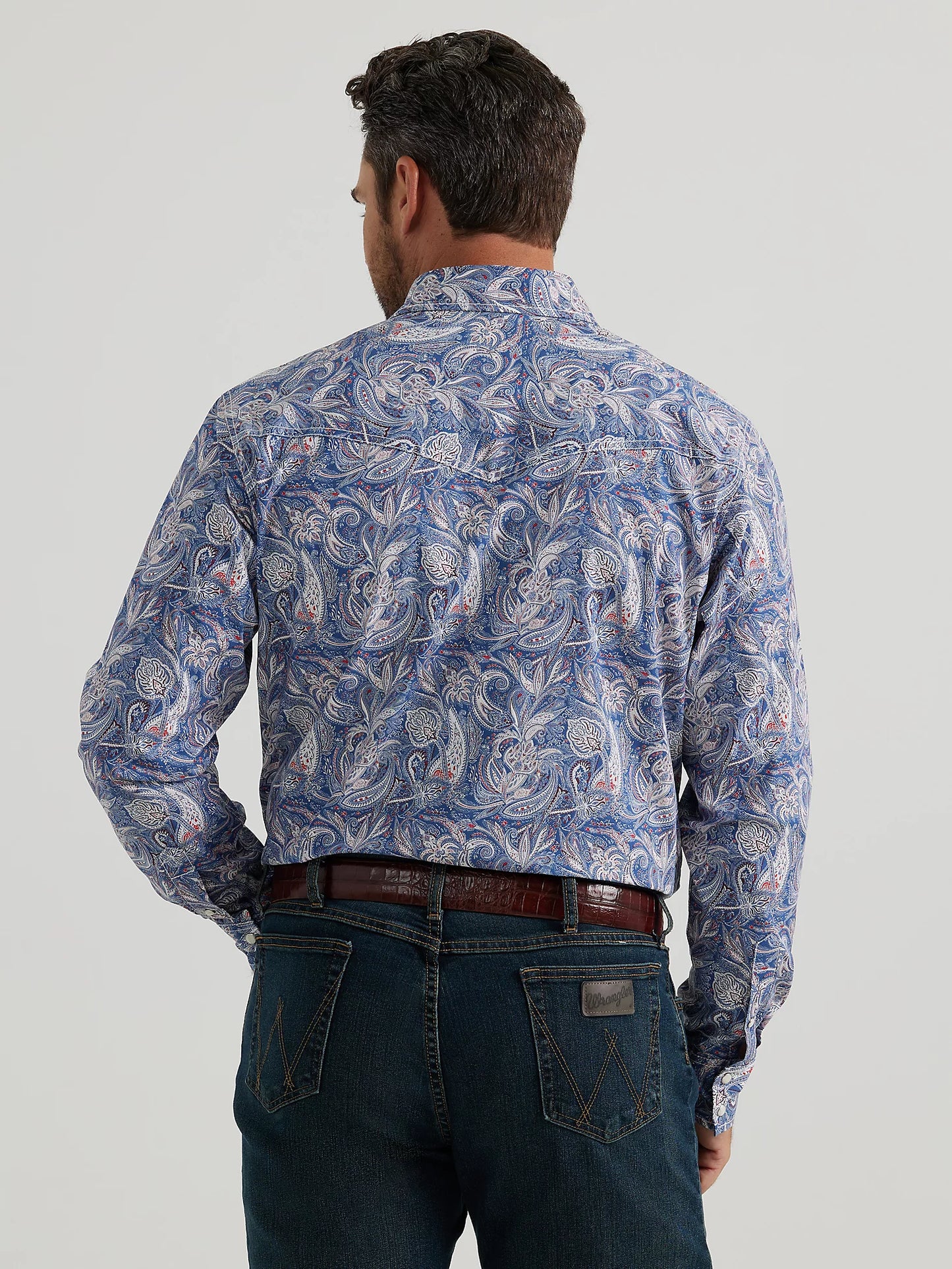 WRANGLER 20X COMPETITION ADVANCED COMFORT DAMASK BLUE LONG SLEEVESNAP SHIRT