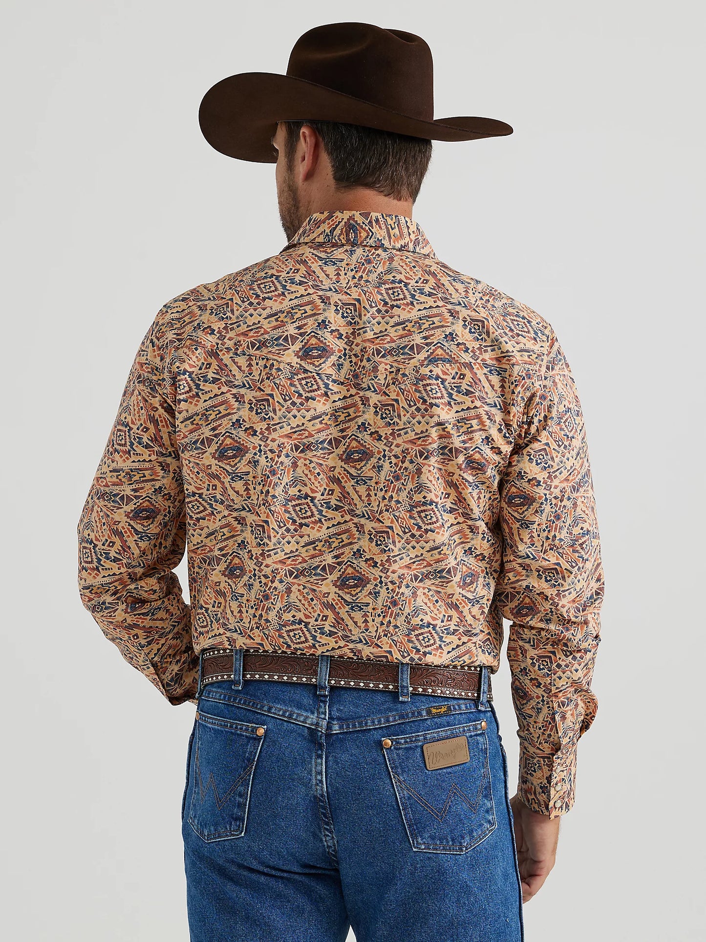 WRANGLER CHECOTAH FIESTA ORANGE LONG SLEEVE SNAP SHIRT