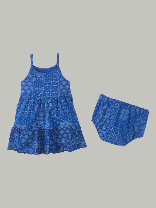 WRANGLER LITTLE GIRL'S COBALT BLUE BANDANA TANK TIERED DRESS