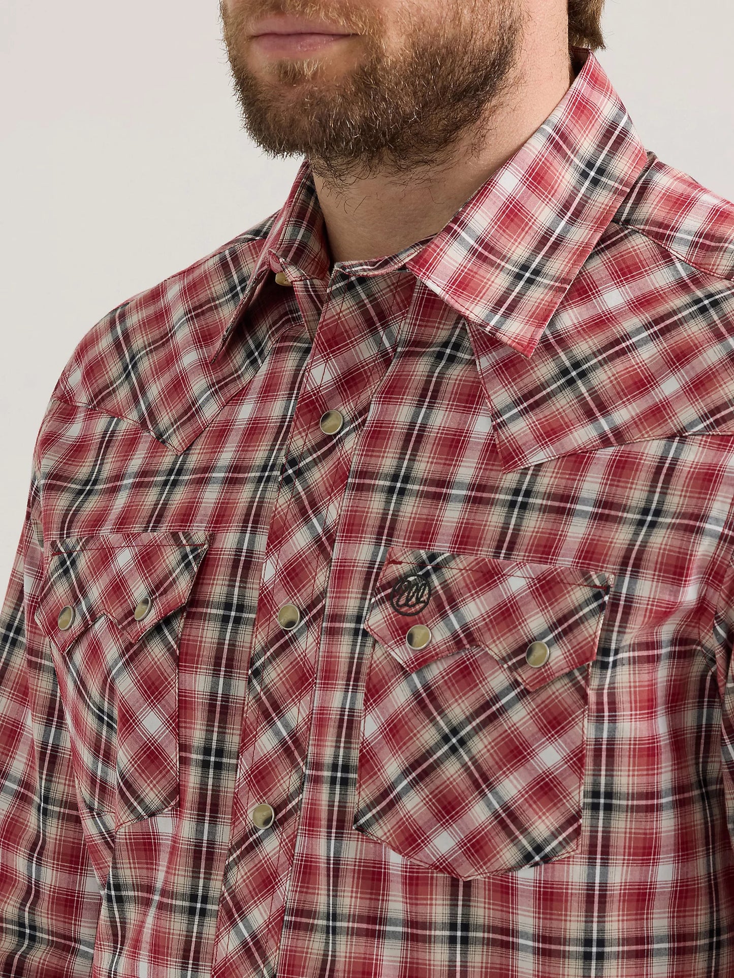 Wrangler Retro Vermilion Red Long Sleeve Sawtooth Snap Pocket Western Shirt