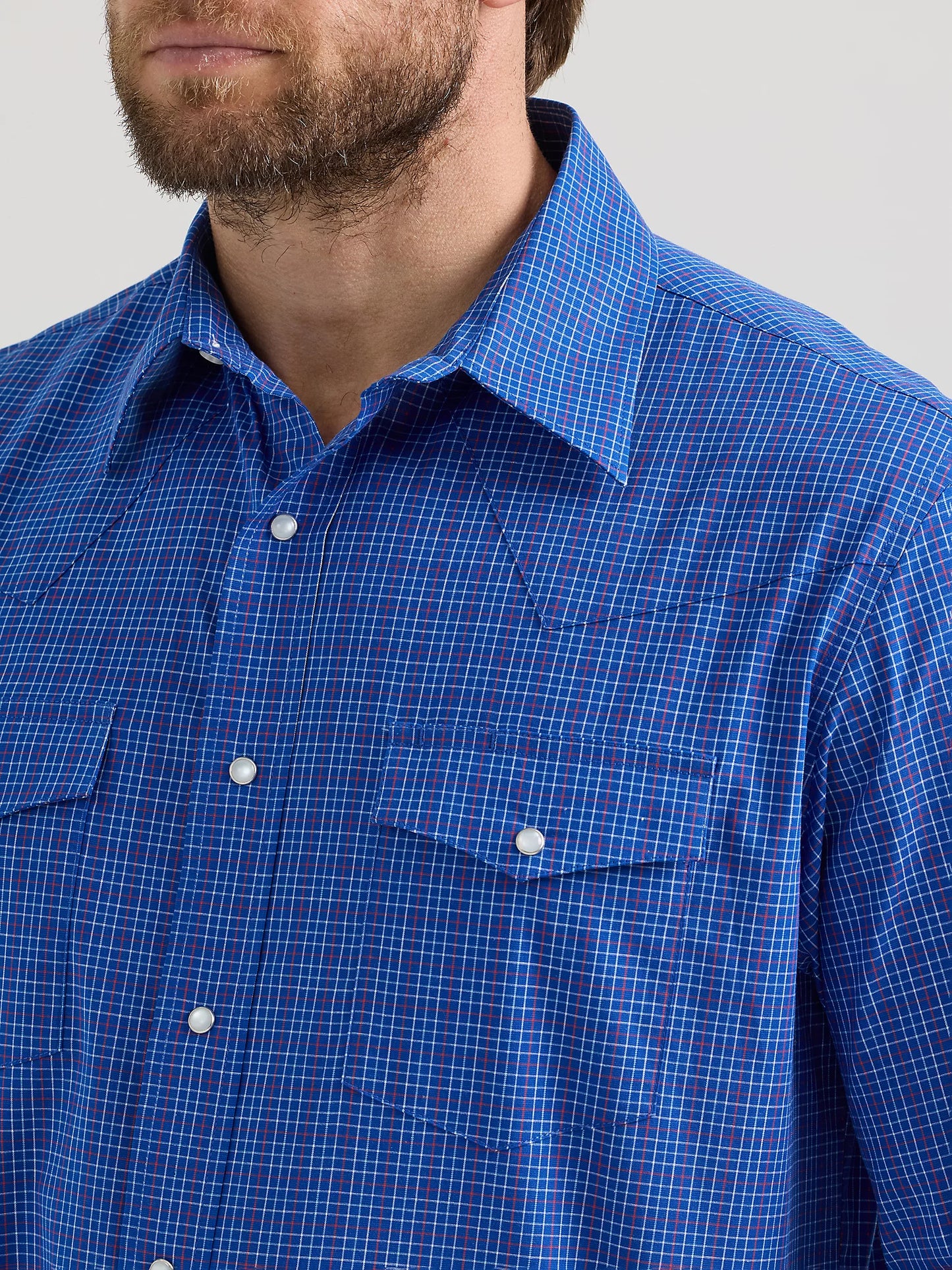 Wrangler Wrinkle Resist Lapis Long Sleeve Western Snap Plaid Shirt