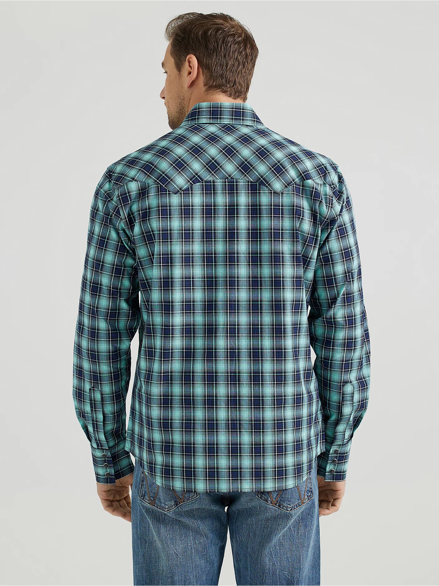 Wrangler Retro Teal Dream Long Sleeve Sawtooth Snap Pocket Shirt