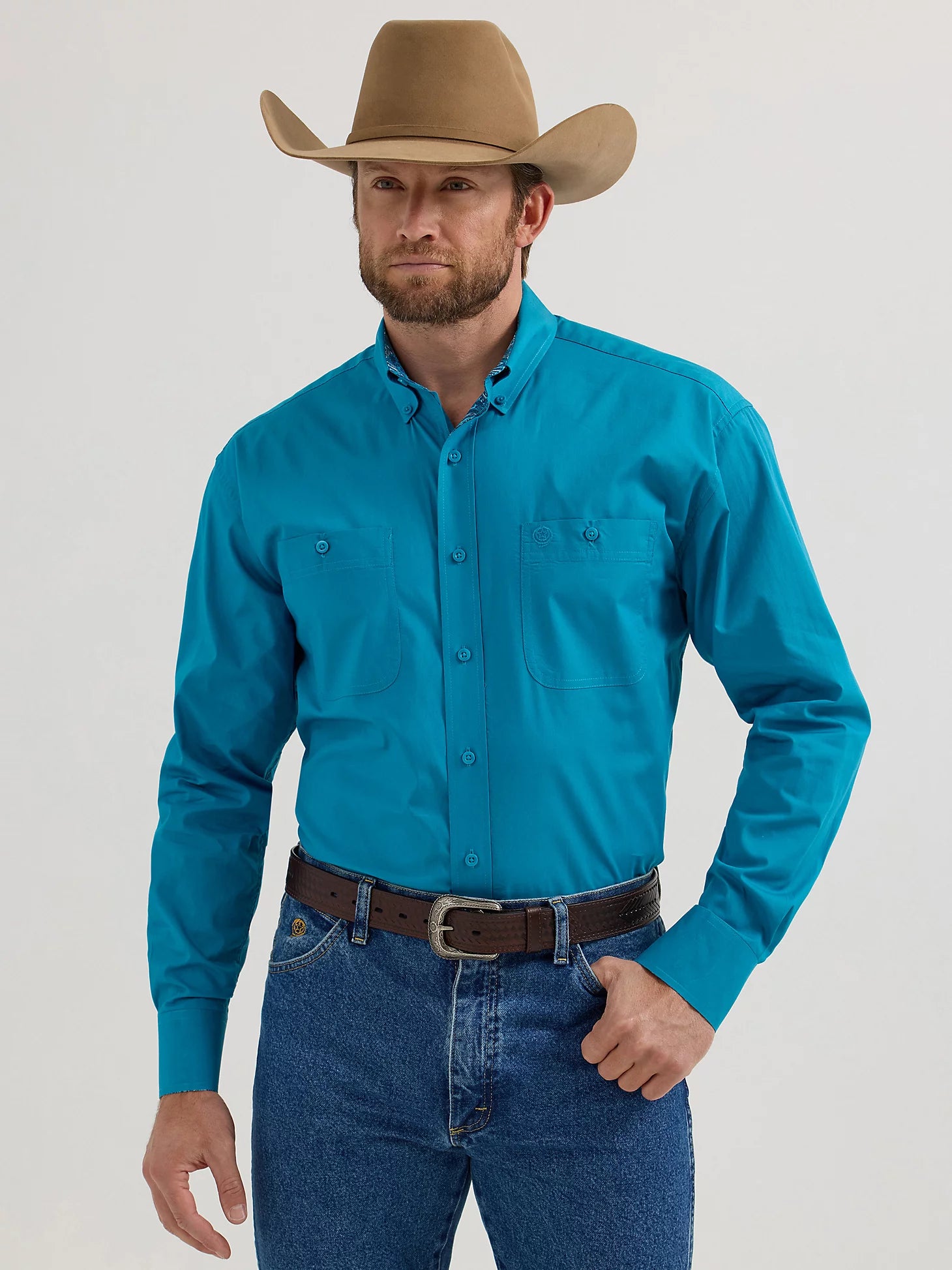 Wrangler George Strait Teal Long Sleeve Button Down Two Pocket Shirt – Corral Western Wear
