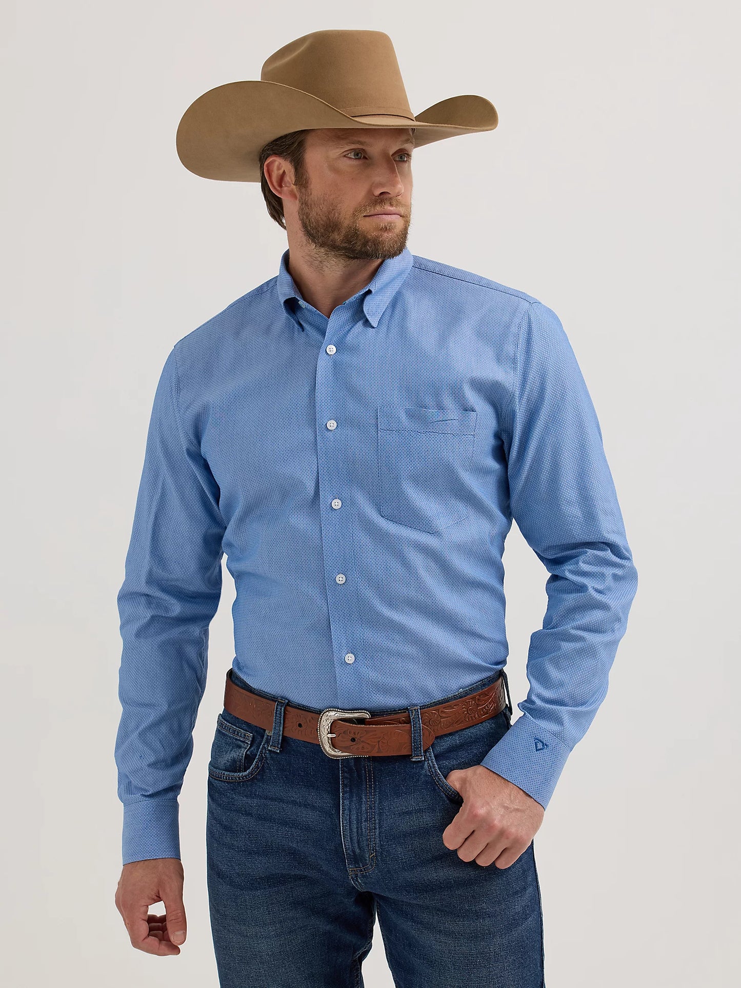 Wrangler Cody Johnson Blue Diamonds One Pocket Button Down Shirt
