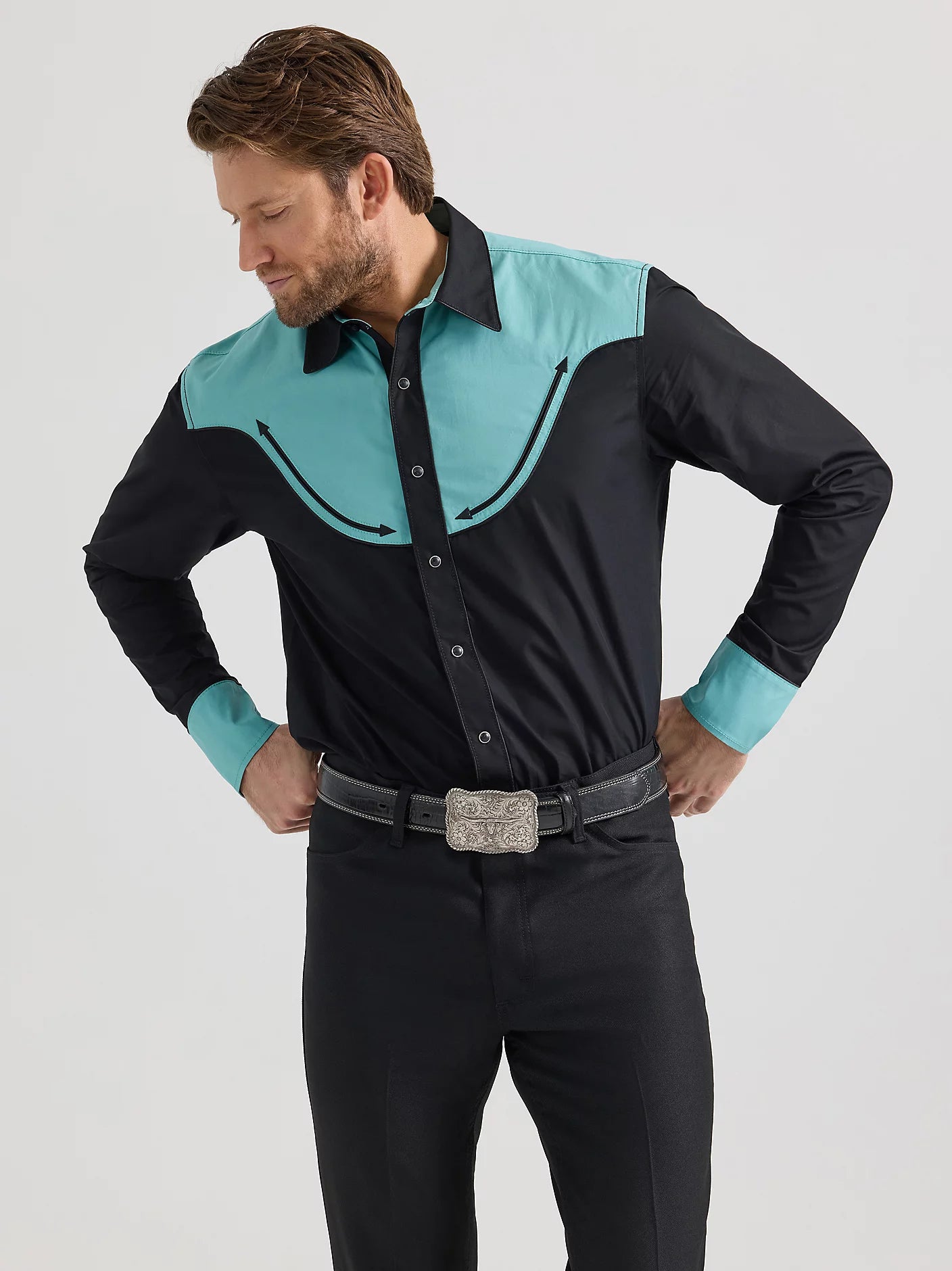Wrangler Rodeo Ben Blue/Black Western Snap Shirt Corral Western Wear Wrangler Rodeo Ben Blue/Black Western Snap Shirt Corral Western Wear