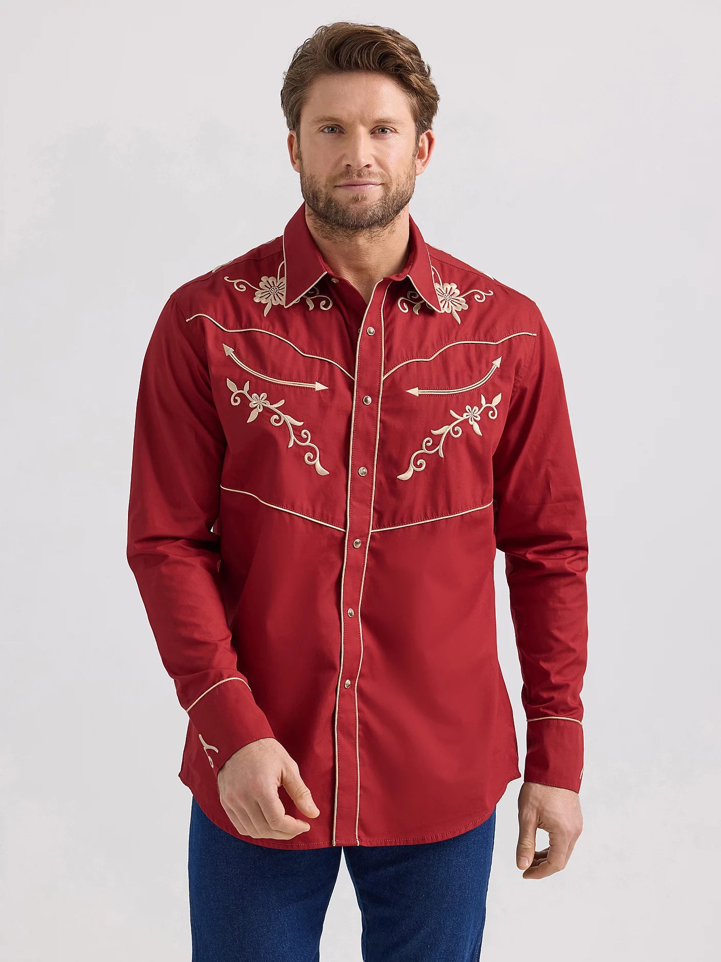 Wrangler® Rodeo Ben Ruby Red Western Snap Shirt – Corral Western Wear Wrangler® Rodeo Ben Ruby Red Western Snap Shirt – Corral Western Wear