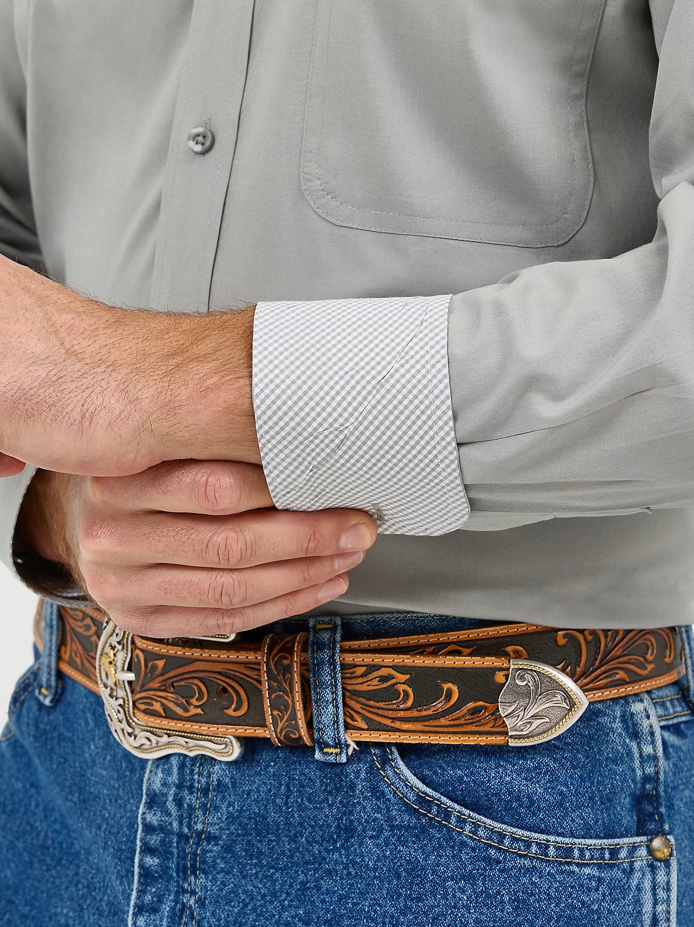 Wrangler George Strait Dove Grey Solid One Pocket Button Down Shirt