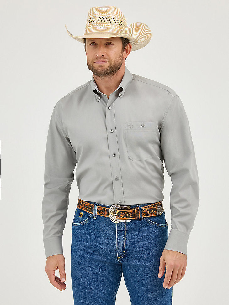 george strait dress shirts Wrangler George Strait Dove Grey Solid One Pocket Button Down Shirt – Corral Western Wear