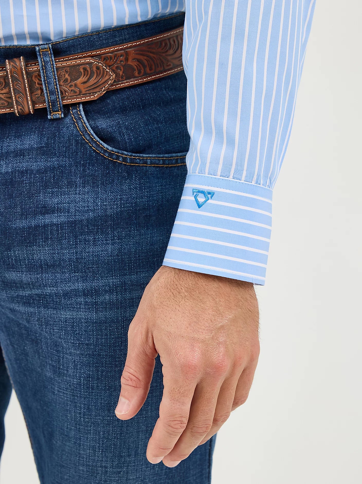 Wrangler Cody Johnson Powder Blue Stripe One Pocket Button Down Shirt