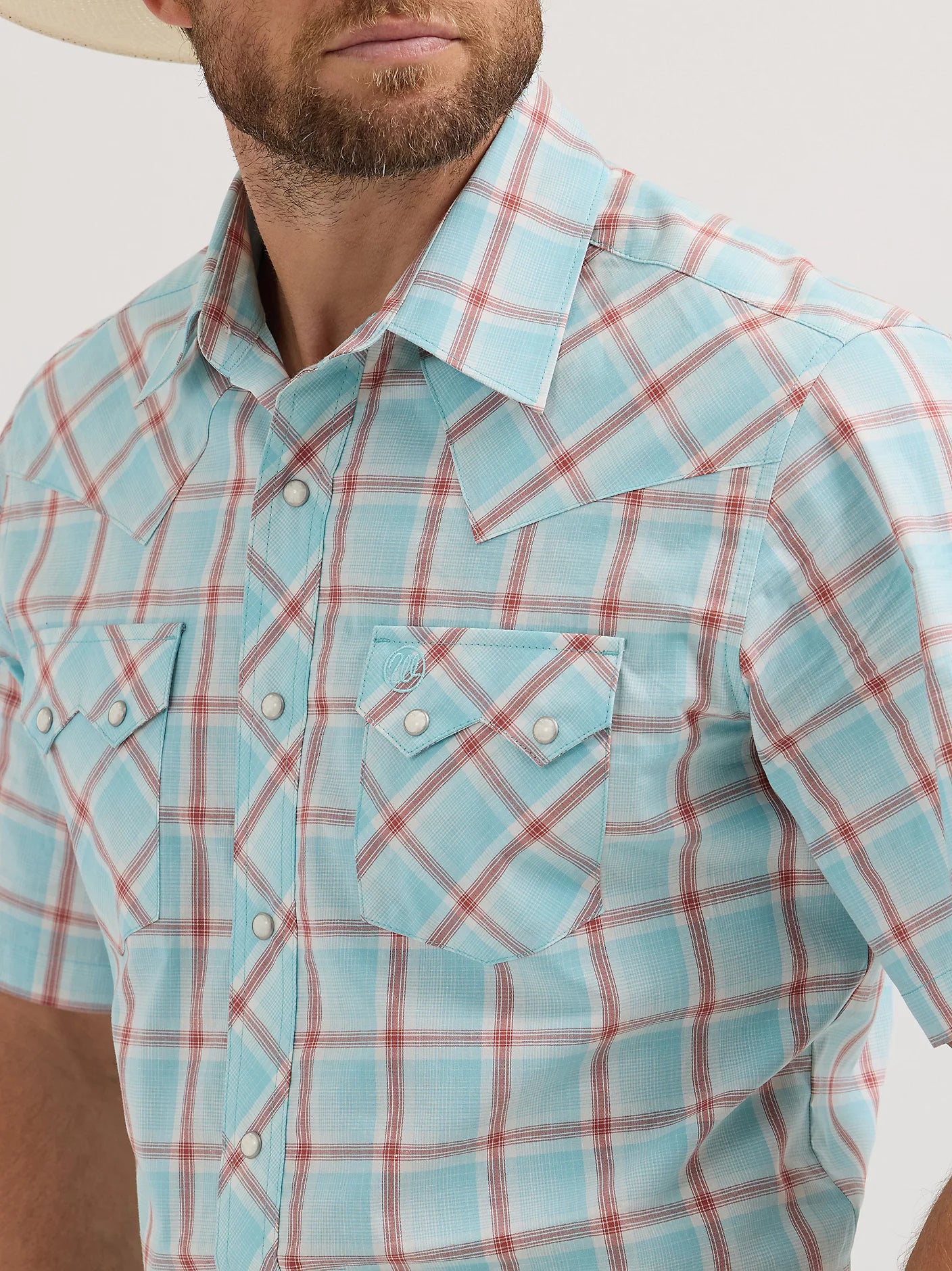 Wrangler Retro Icy Sea Short Sleeve Sawtooth Snap Shirt