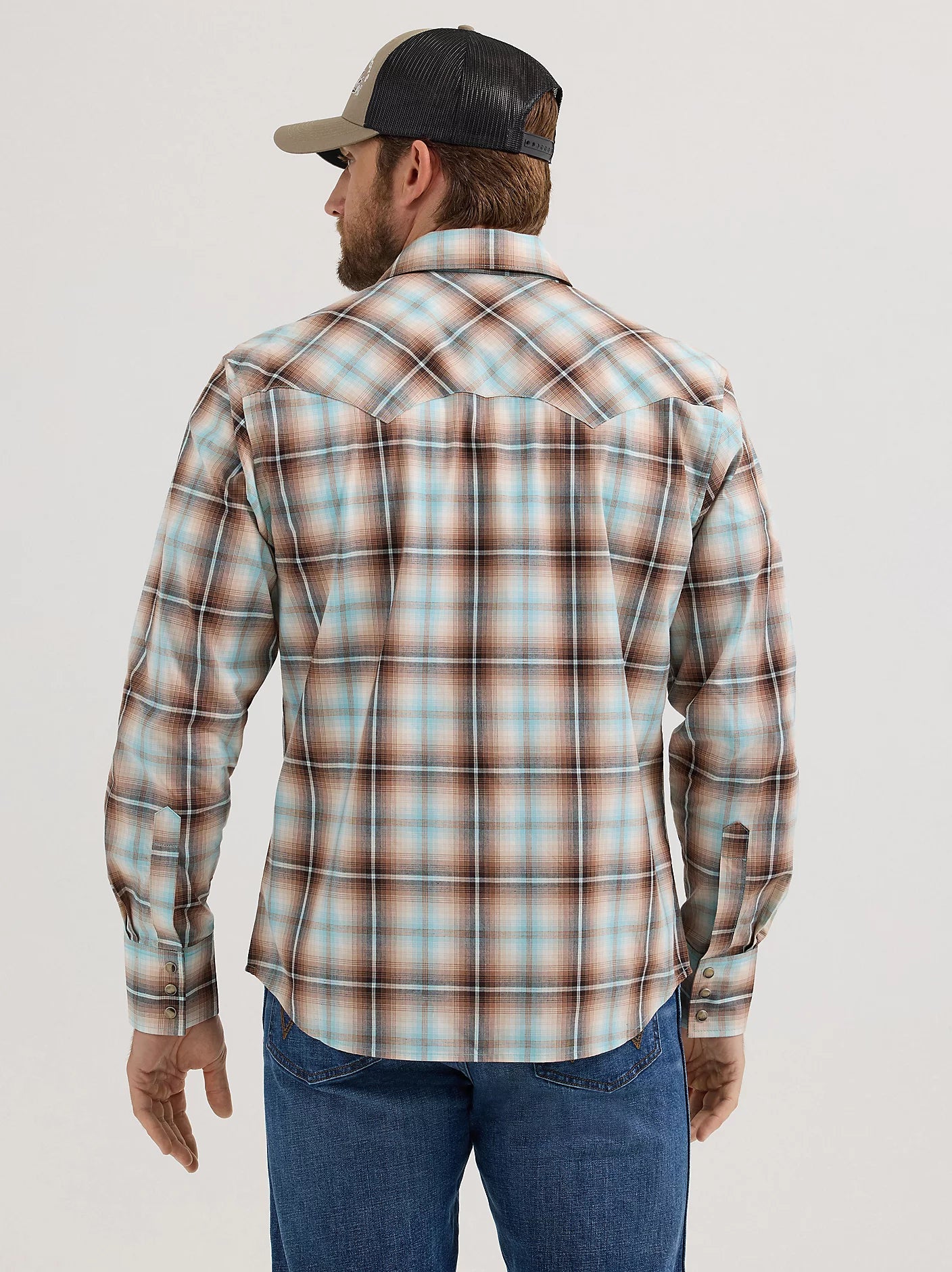 Wrangler Retro Tannin Plaid Long Sleeve Sawtooth Snap Pocket Western Shirt