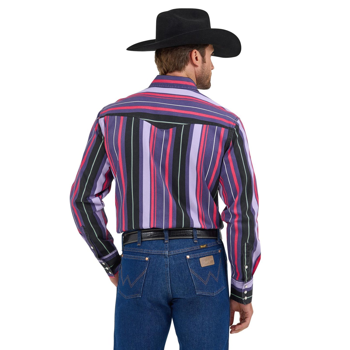 Wrangler Vintage Inspired Brushpopper Purple Multi Stripe Long Sleeve Shirt