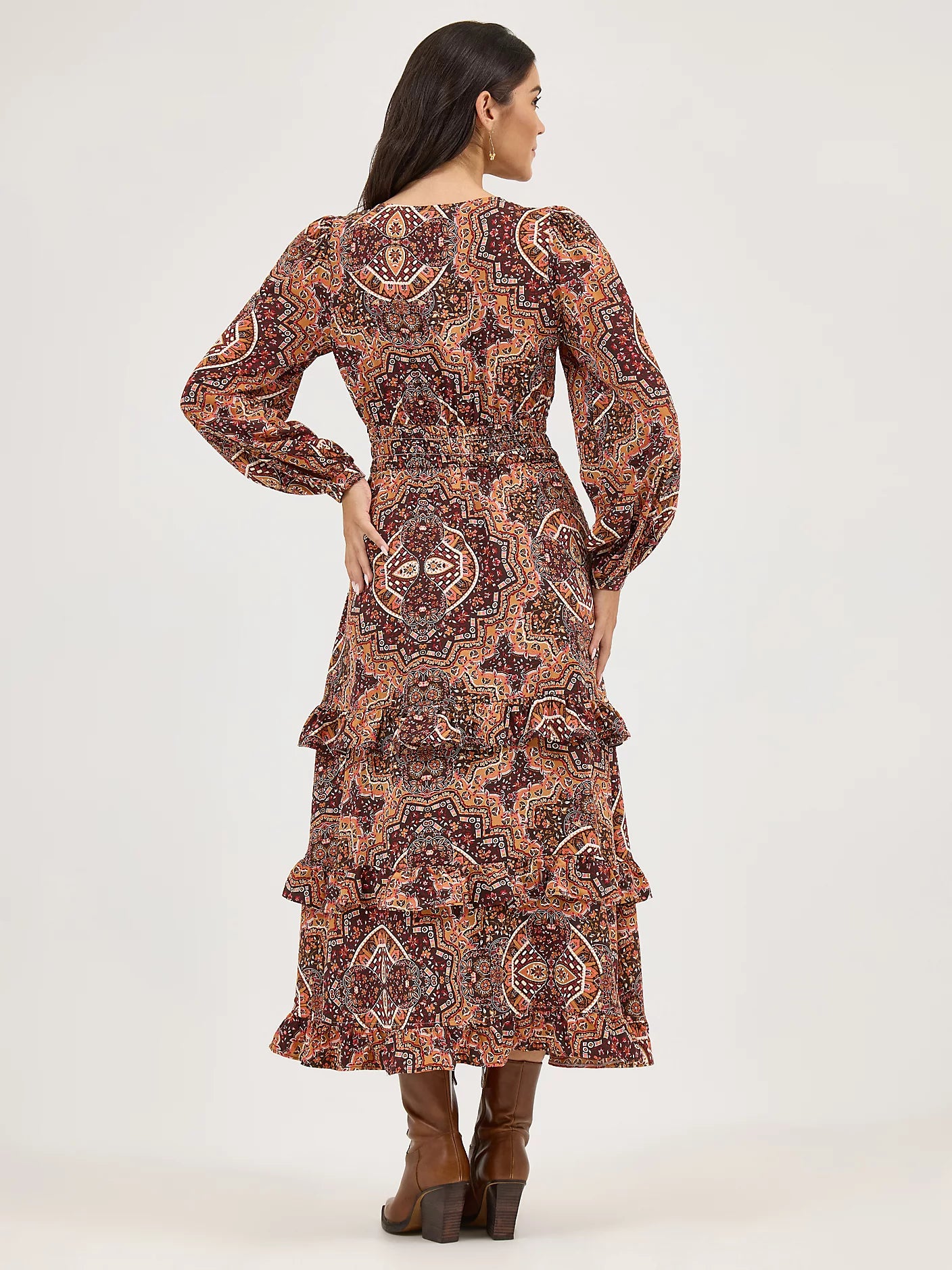 Wrangler Ruffle Brown Accent Maxi Dress