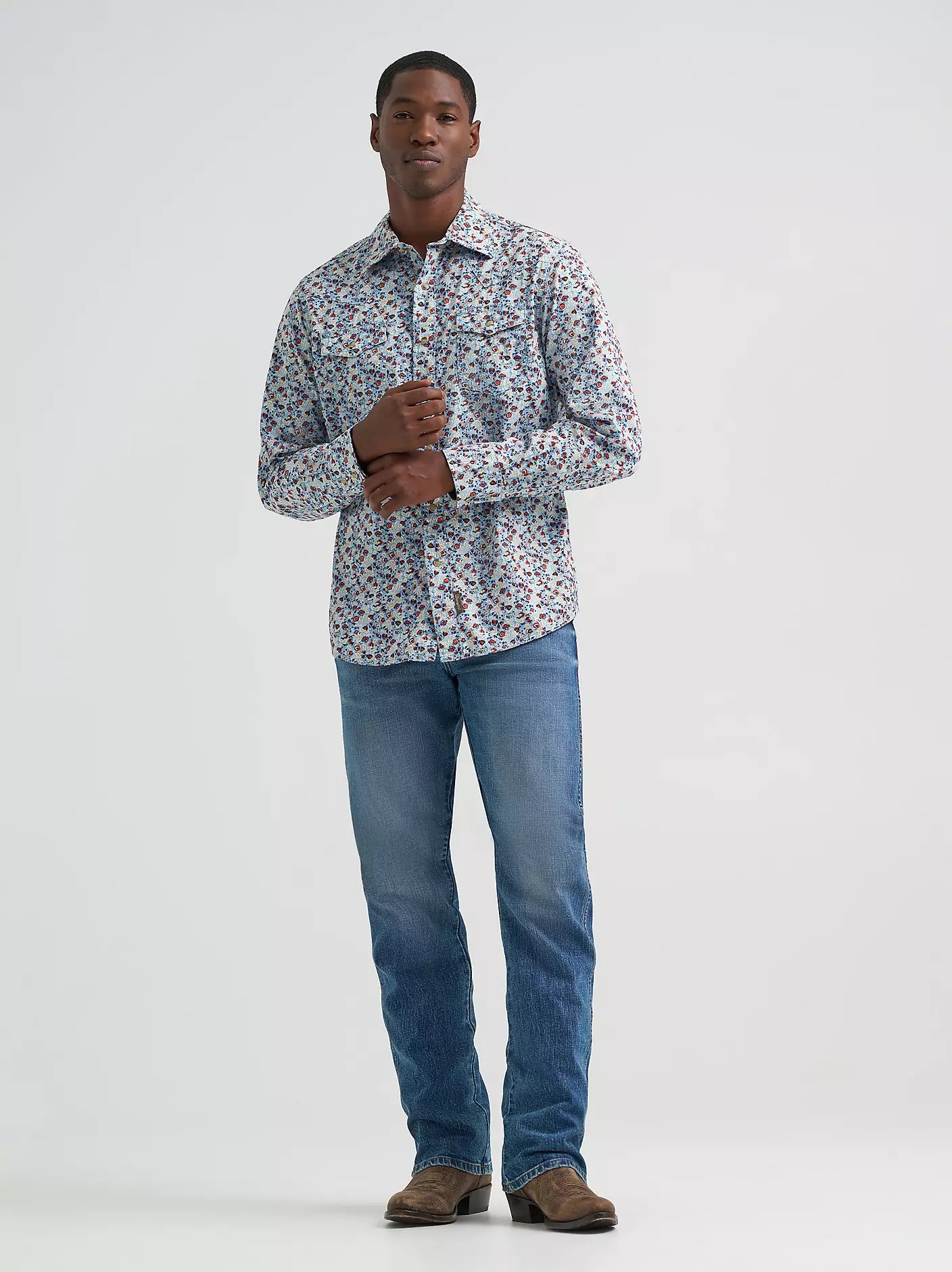 Men's Wrangler Retro Floral Fig Premium Long Sleeve Snap Shirt