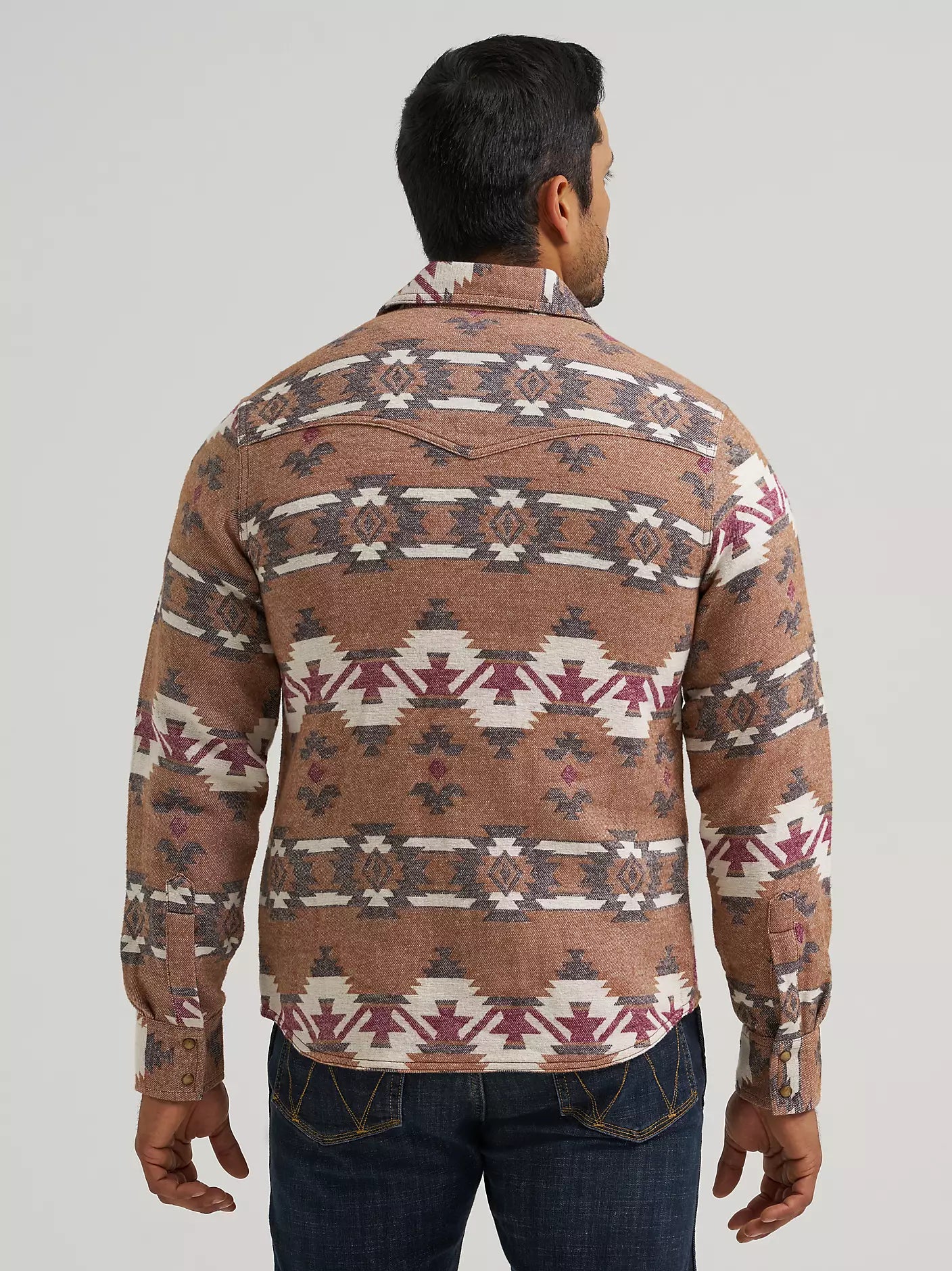 Wrangler Retro Premium Brown Arrowhead Western Snap Jacquard Shirt