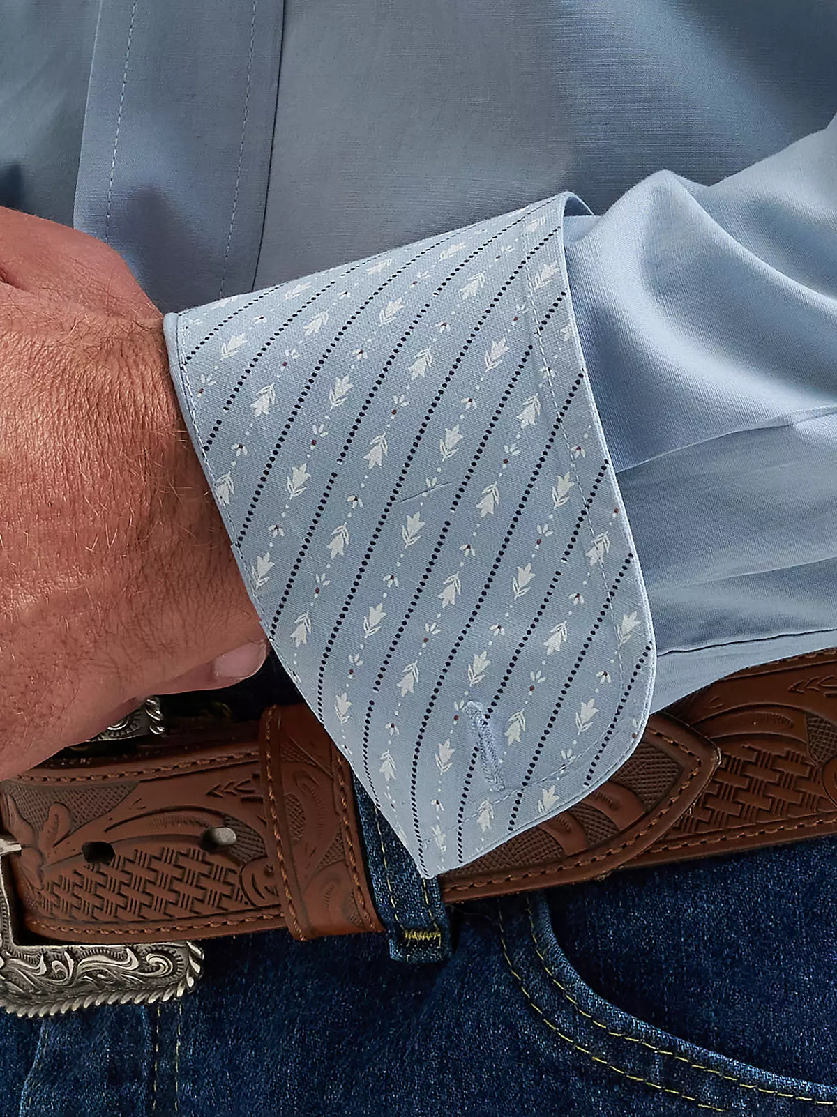 Wrangler George Strait Blue Steel Solid One Pocket Button Down Shirt