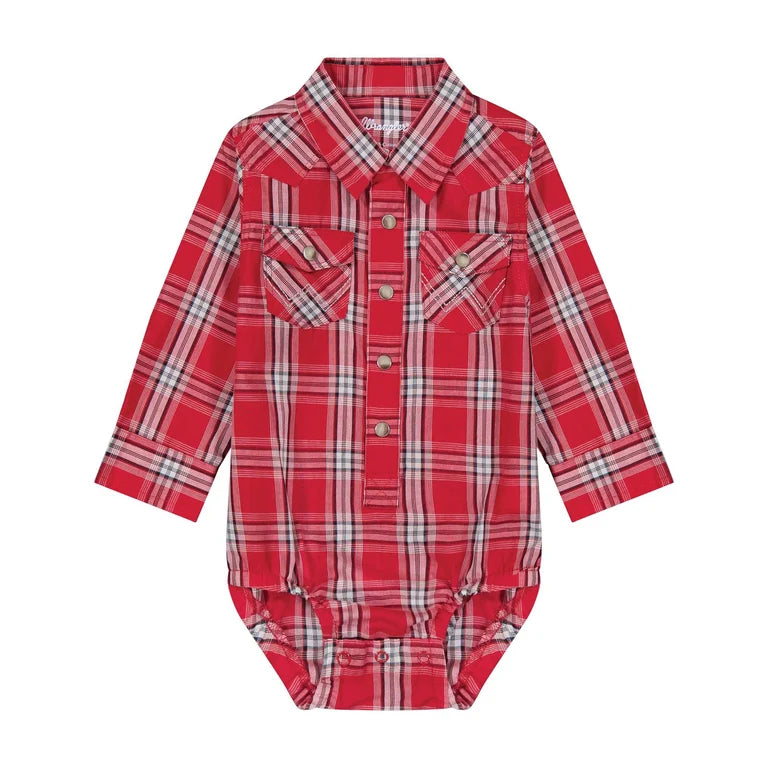 Wrangler Red Plaid Baby Boy Long Sleeve Bodysuit