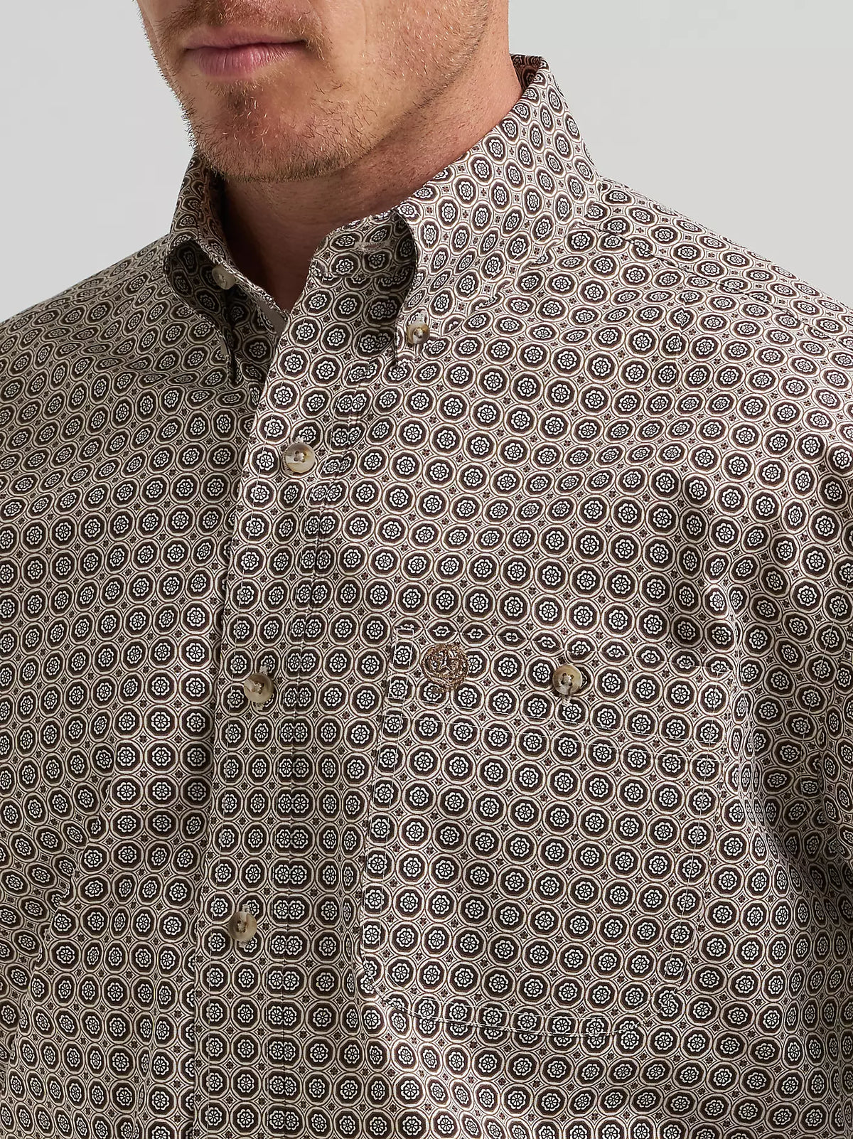 Wrangler George Strait Tan Medallion Long Sleeve Button Down Shirt