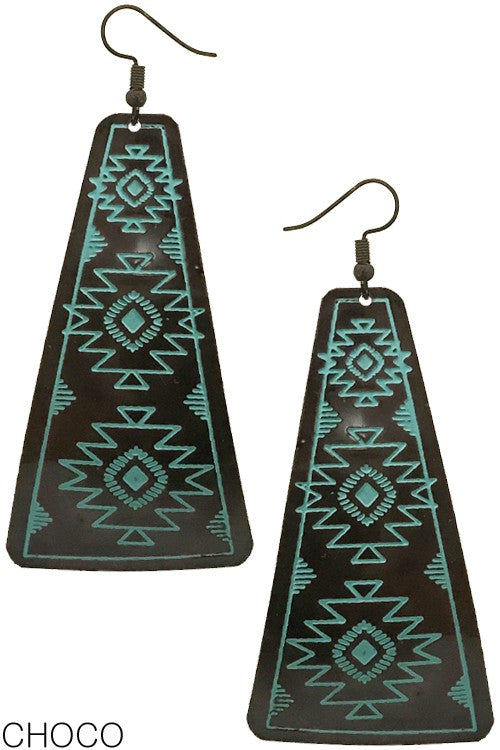 WESTERN CONCHO AZTEC CROSS TRAPEZOID EARRING