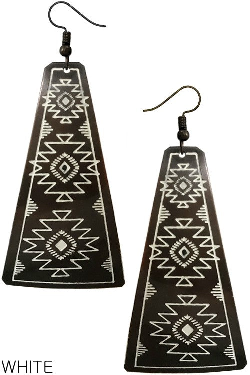 WESTERN CONCHO AZTEC CROSS TRAPEZOID EARRING