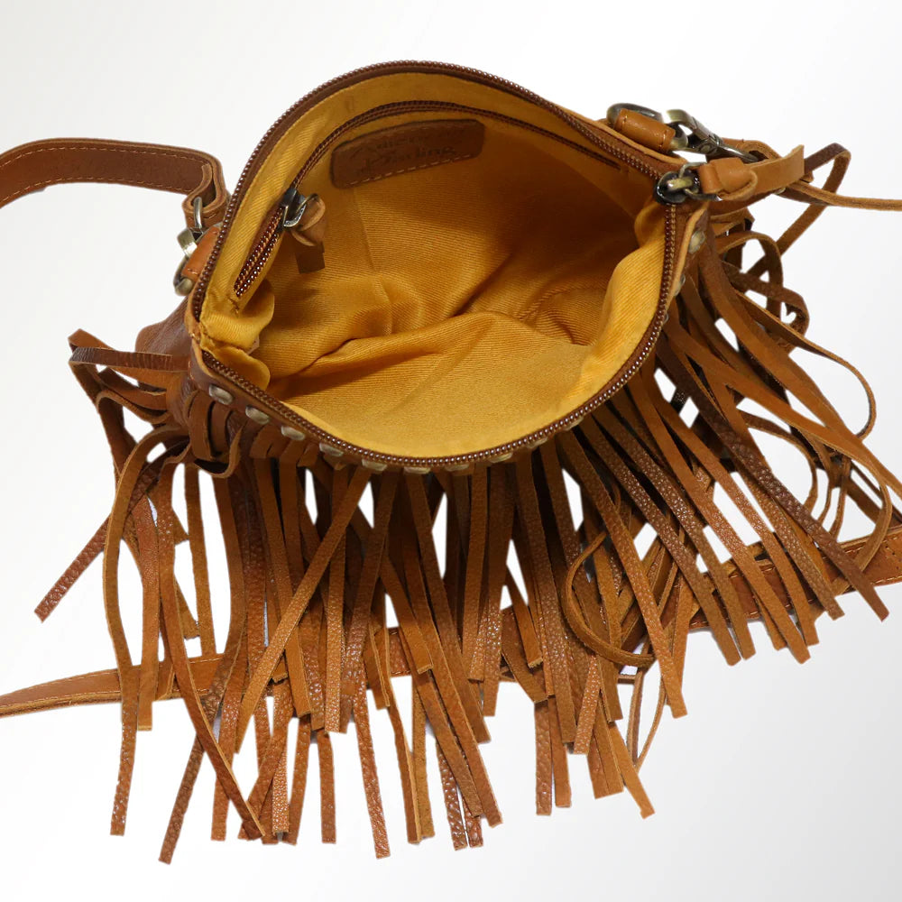 TAN LEATHER FRINGE CROSSBODY PURSE