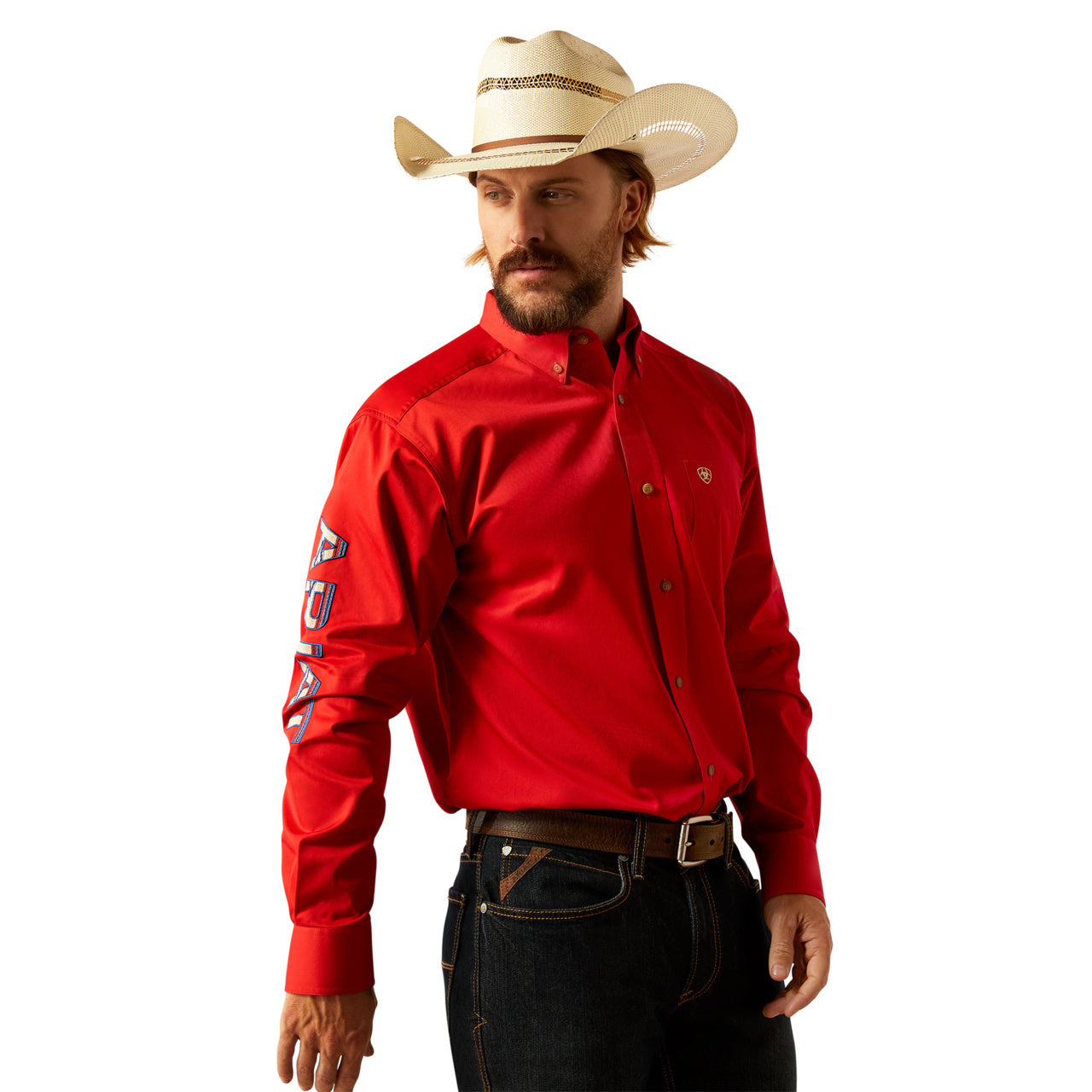 Ariat Team Logo Red Khaki Twill Long Sleeve Shirt
