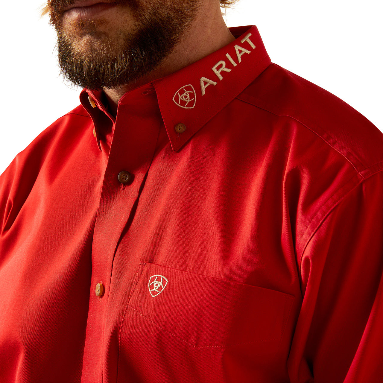Ariat Team Logo Red Khaki Twill Long Sleeve Shirt