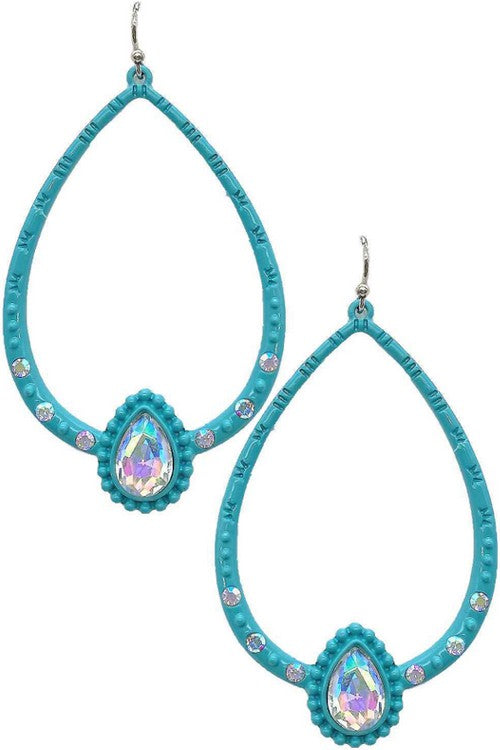 WESTERN CONCHO TEARDROP RHINESTONE EARRING