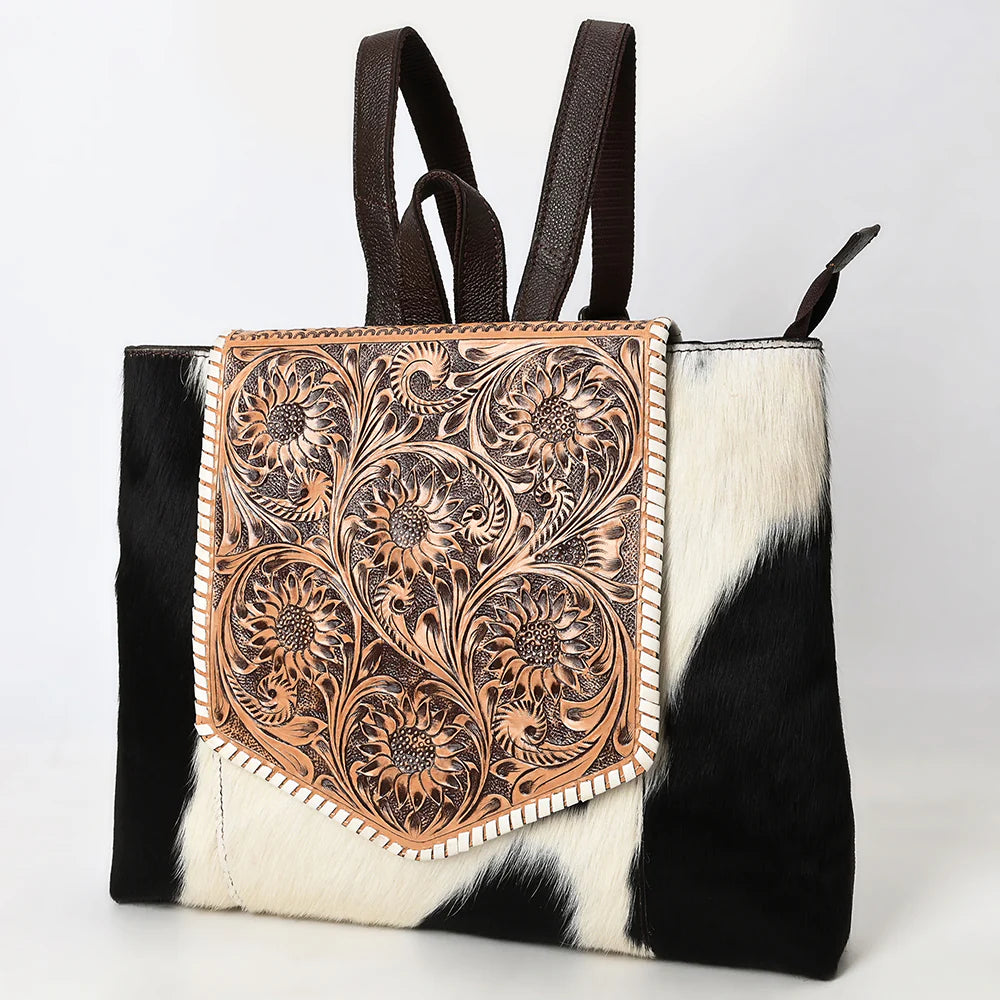 COWHIDE LEATHER TOOLED BACKPACK PURSE