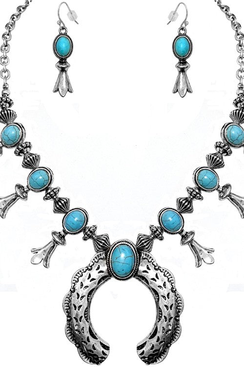 WESTERN CONCHO SQUASH BLOSSOM GEMSTONE NECKLACE