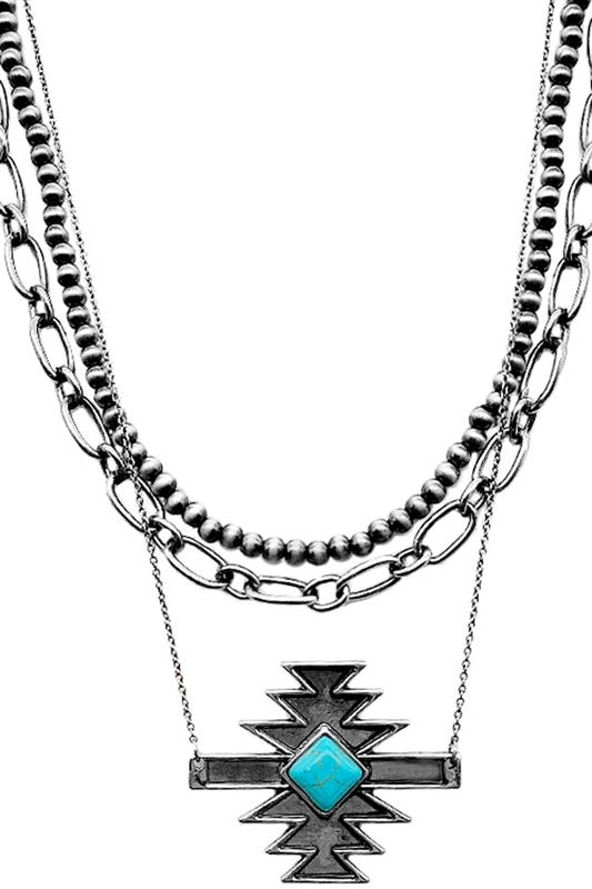 WESTERN GEMSTONE AZTEC NAVAJOPEARL CHAIN NECKLACE