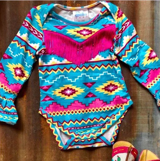 Turquoise Aztec Fringe Onesie