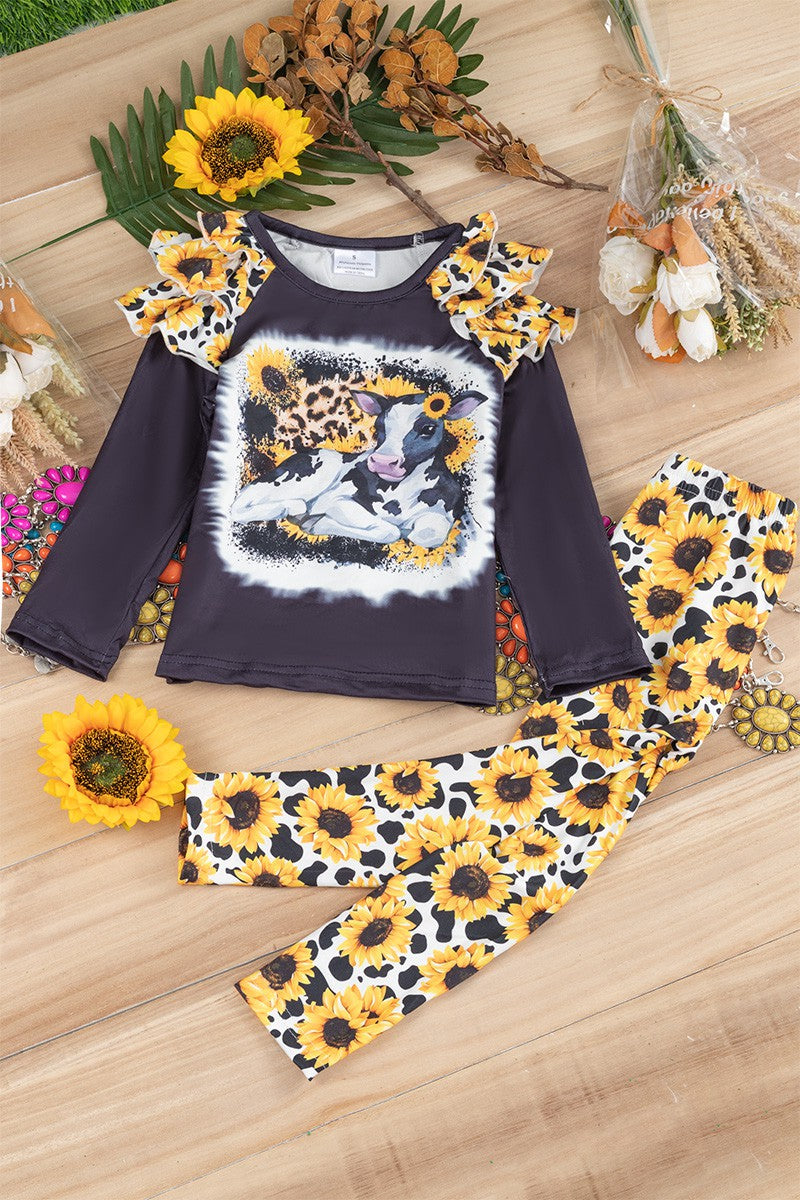 COW & SUNFLOWER PRINTED 2 PIECE SET