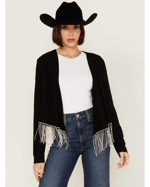 BLACK RHINESTONE FRINGE JACKET