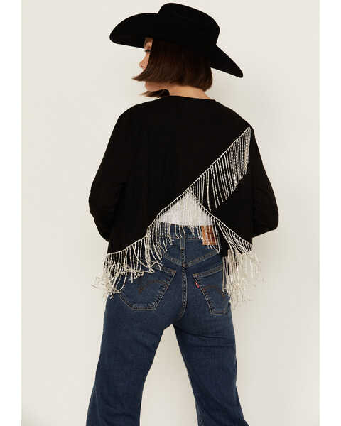 BLACK RHINESTONE FRINGE JACKET