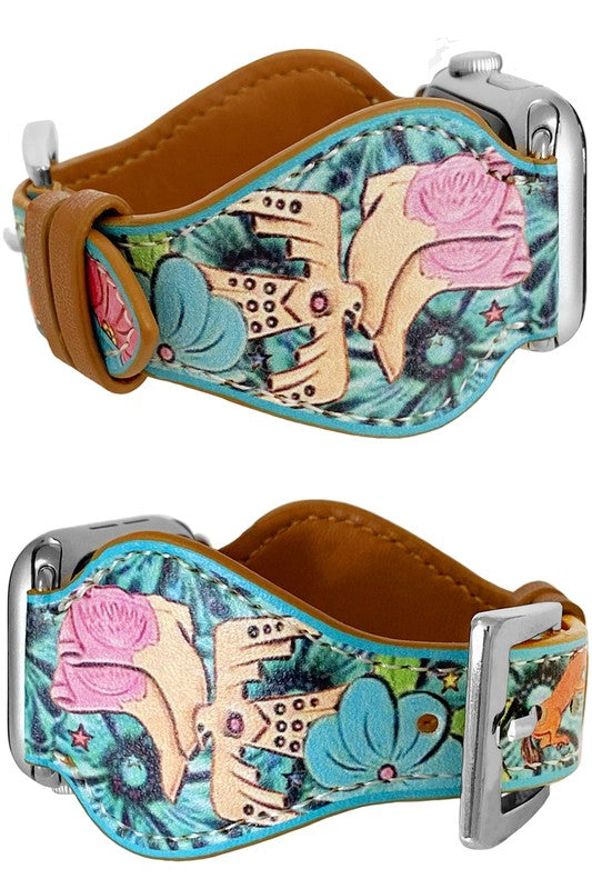 WESTERN BOOTS THUNDERBIRD FLOWER HORSE WATCH BAND