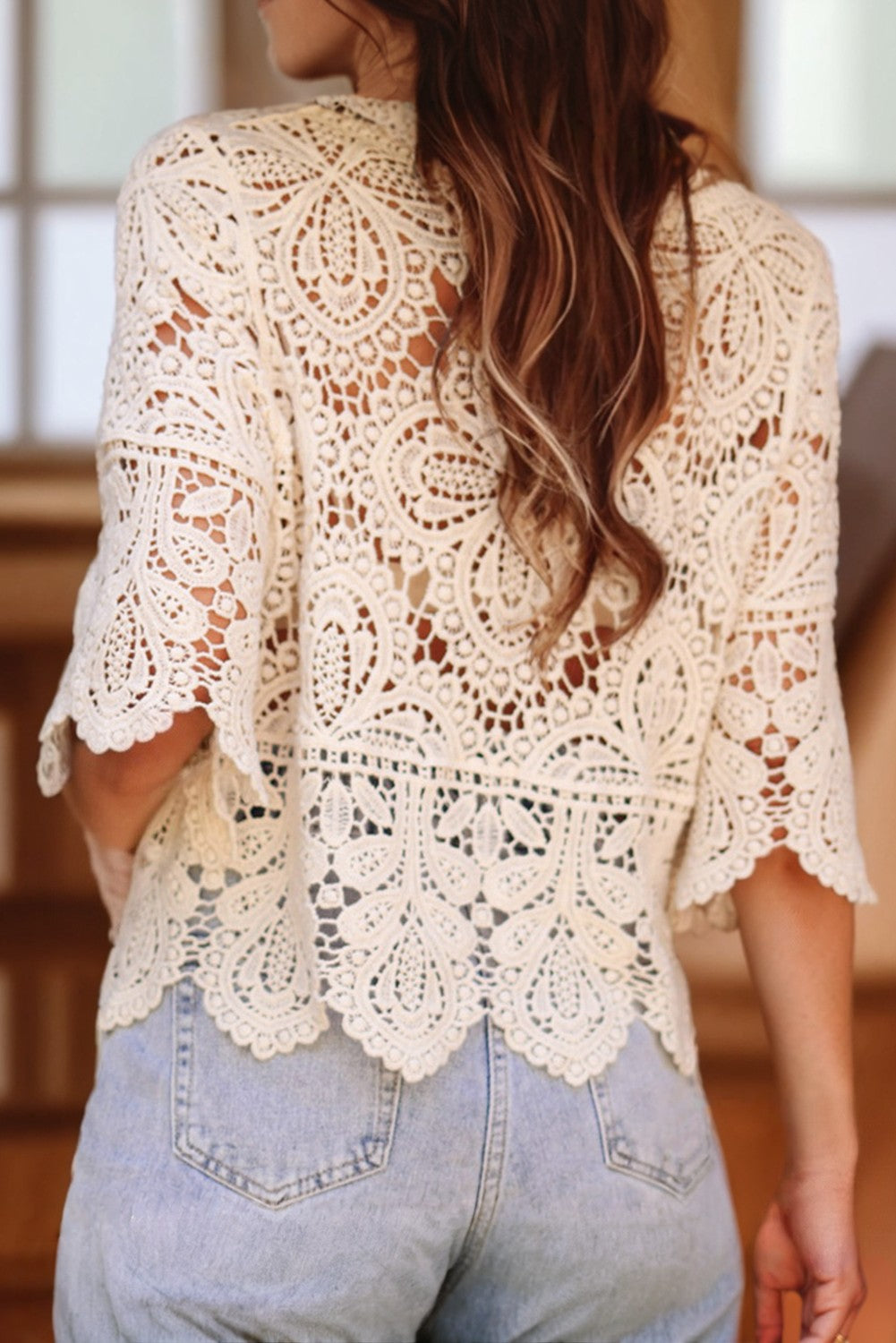 Bohemian Macrame Lace Crochet Half Sleeve Blouse