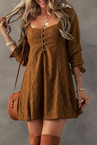 Lace Crochet Buttoned Square Neck Shift Mini Dress Corral Western Wear Lace Crochet Buttoned Square Neck Shift Mini Dress Corral Western Wear