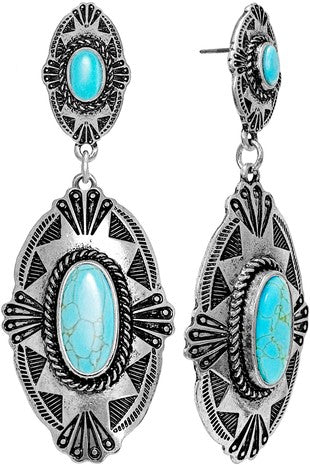 Western Concho Gemstone Oval Drop Earring