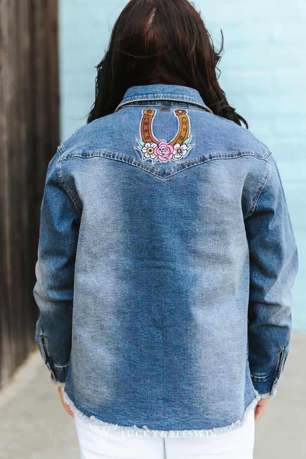 Mid Wash Elevated Western Patch Denim Shacket