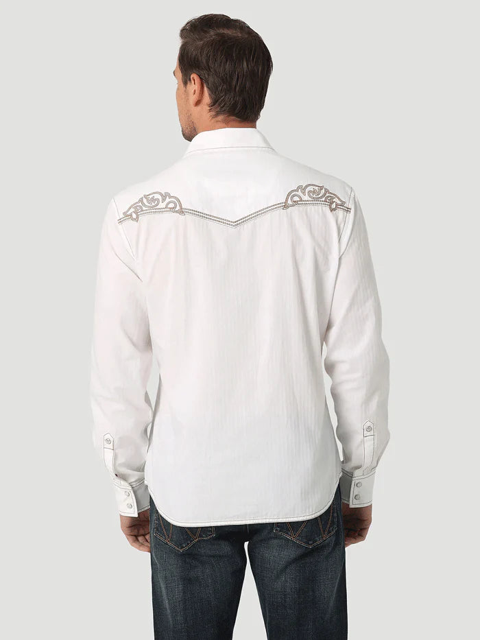 Wrangler Mens Rock 47 Snap Long Sleeve Shirt White